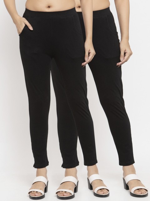 

NEUDIS Women Pack Of 2 Black Solid Ankle-Length Leggings