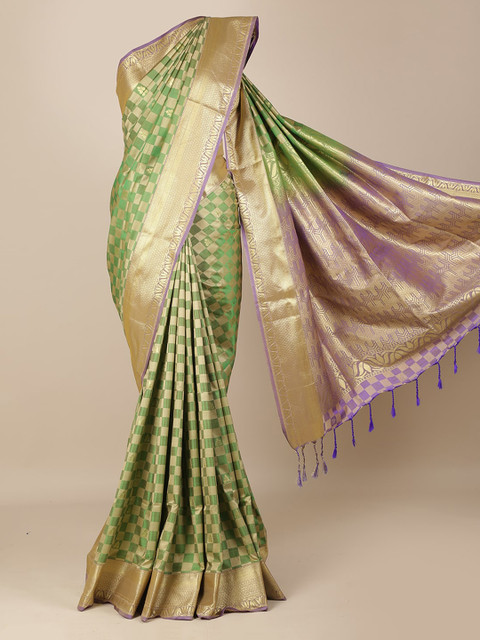 

Pothys Green & Gold-Toned Art Silk Woven Design Saree