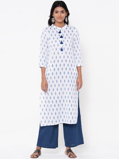 

FASHOR Women White Striped A-Line Kurta