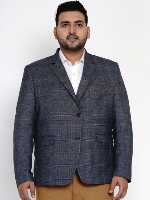 

John Pride Men Grey Checked Single-Breasted Blazer