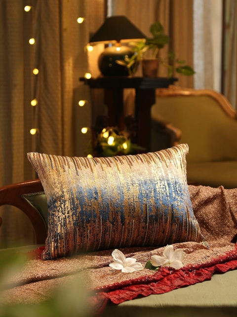 

Amoliconcepts Blue & Gold-Toned Ombre Embellished Rectangular Cushion Cover