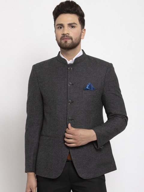 

NEUDIS Men Grey Solid Bandhgala Blazer
