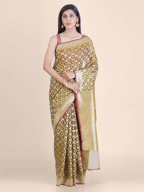 

Shruti and Mangaaysh Brown & Gold-Coloured Silk Blend Woven Design Banarasi Saree