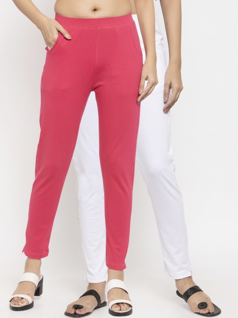 

NEUDIS Women Pack Of 2 Solid Ankle-Length Leggings, White