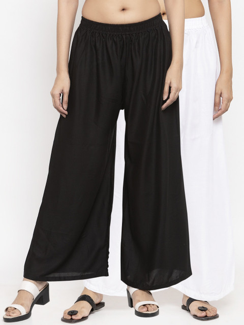 

NEUDIS Women Pack Of 2 Black & White Solid Flared Palazzos
