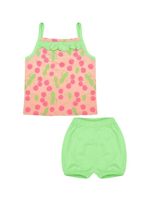 

The Flybees Girls Pink & Green Printed Clothing Set