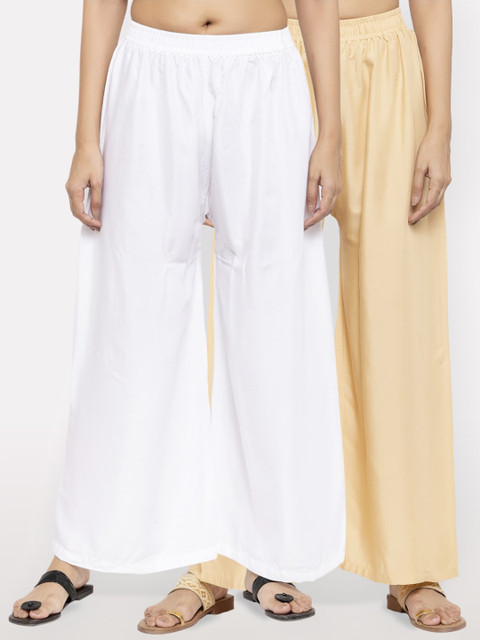 

NEUDIS Women Pack Of 2 White & Beige Solid Flared Palazzos