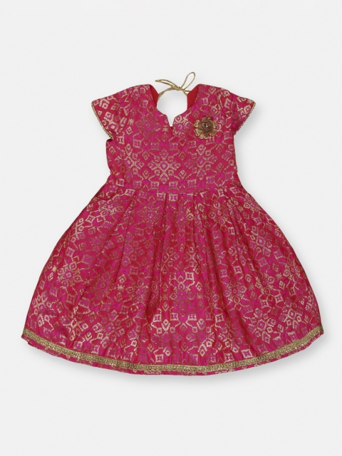 

YOUNG BIRDS Girls Pink Printed Ethnic Fit and Flare Dress