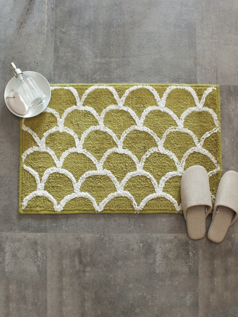 

House This Green & White Ethnic Motif Rectangular 110 GSM Cotton Bath Rug