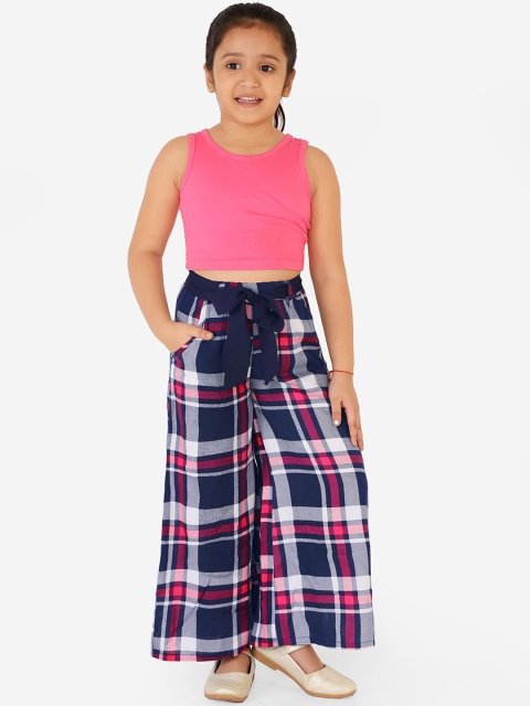

naughty ninos Girls Pink & Navy Blue Solid Top with Palazzos