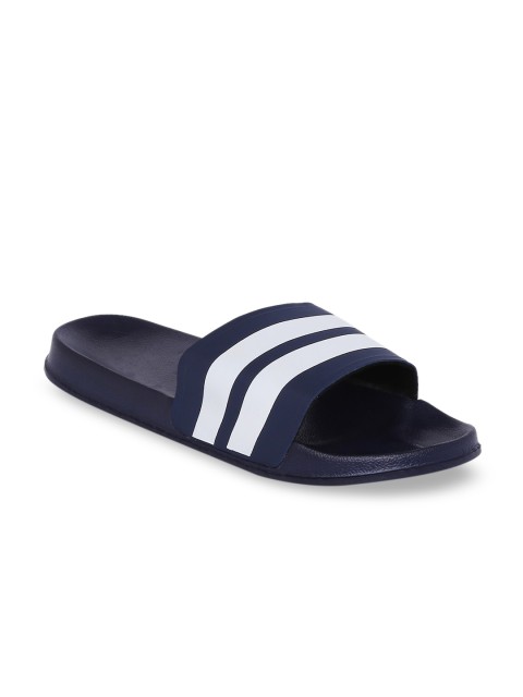 

Bewakoof Women Navy Blue & White Striped Sliders