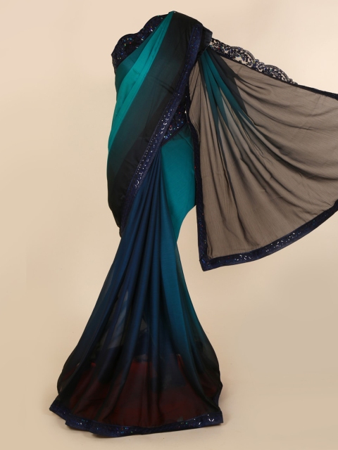 

Pothys Green & Black Pure Georgette Solid Saree