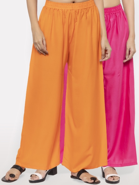 

NEUDIS Women Pack Of 2 Solid Flared Palazzos, Orange