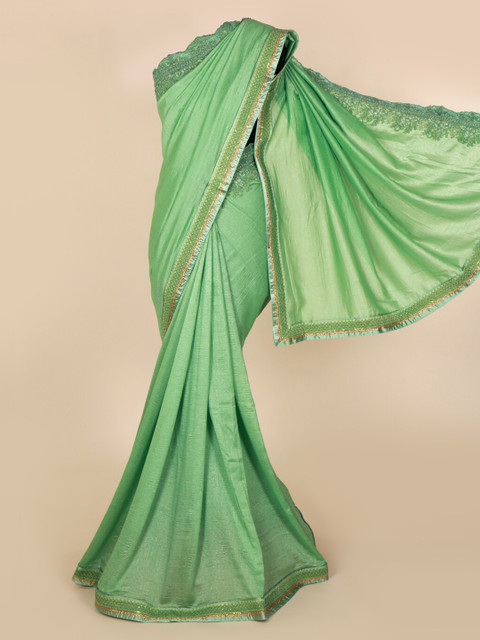 

Pothys Green Solid Pure Georgette Saree