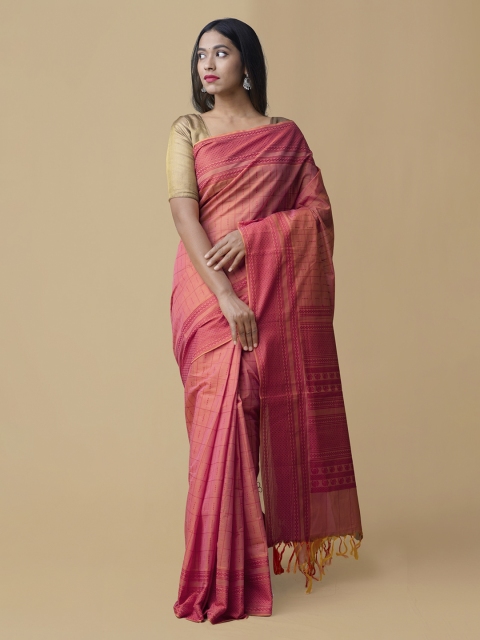 

Unnati Silks Pink Pure Cotton Striped Mysore Silk Saree
