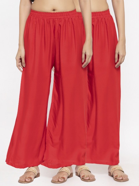 

NEUDIS Women Pack Of 2 Red Solid Flared Palazzos