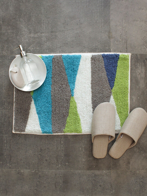 

House This Blue & White Geometric Patterned Rectangular 110 GSM Cotton Bath Rug