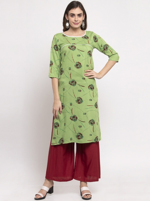 

NEUDIS Women Green & Maroon Printed Kurta with Palazzos