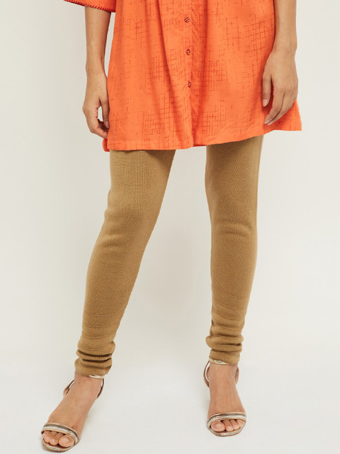 

max Women Beige Solid Churidar Length Leggings