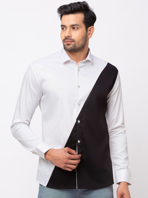 

mode de base Men White & Black Slim Fit Colourblocked Casual Shirt