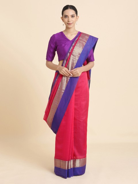 

Taneira Pink & Blue Silk Cotton Solid Maheshwari Handloom Saree