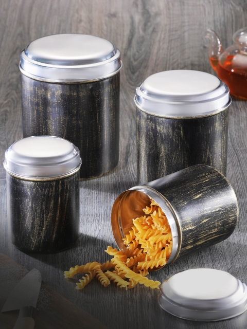 

Jensons Set Of 12 Silver Toned & Black Progetto Series Stainless Steel Canister With Lid
