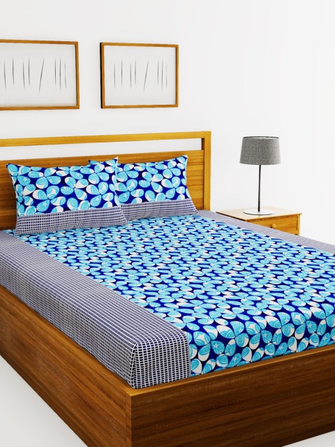 

BIANCA Blue Geometric 152 TC Polyester 1 Queen Bedsheet with 2 Pillow Covers