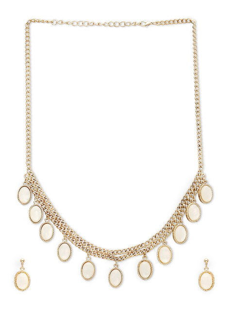 

Globus Gold-Plated & Cream-Colored Stone-Studded Statement Jewellery Set