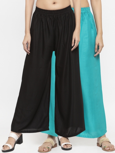 

NEUDIS Women Pack of 2 Solid Flared Palazzos, Black