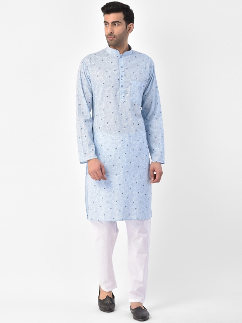 

SG LEMAN Men Blue & White Printed Kurta with Pyjamas