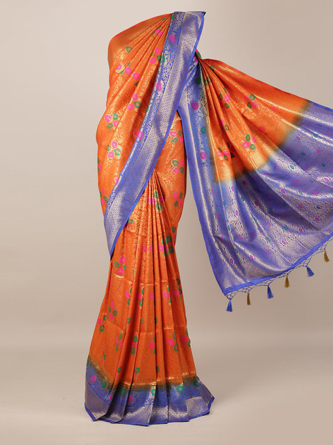 

Pothys Orange Printed Jute Silk Saree