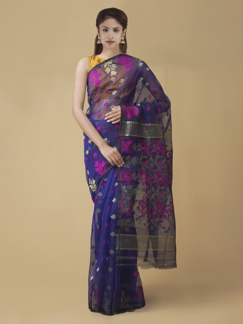 

Unnati Silks Blue Silk Cotton Woven Design Maheshwari Handloom Saree