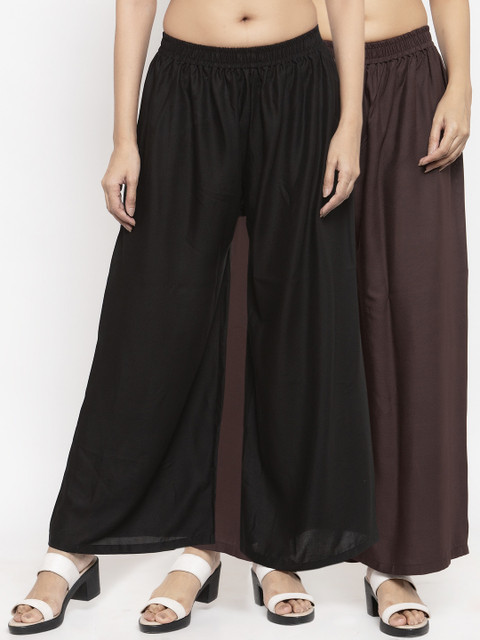 

NEUDIS Women Pack of 2 Black & Brown Solid Flared Palazzos