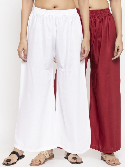 

NEUDIS Women Pack Of 2 Solid Flared Palazzos, White
