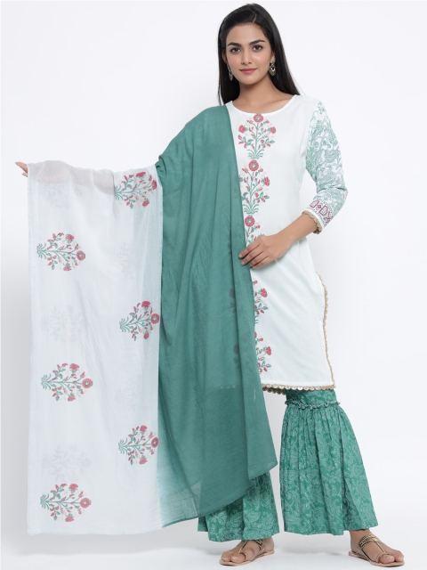 

WomenMagic Women White & Green Printed Kurta with Palazzos & Dupatta