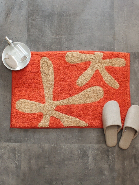 

House This Orange & Beige Abstract Patterned Rectangular 110 GSM Cotton Bath Rug
