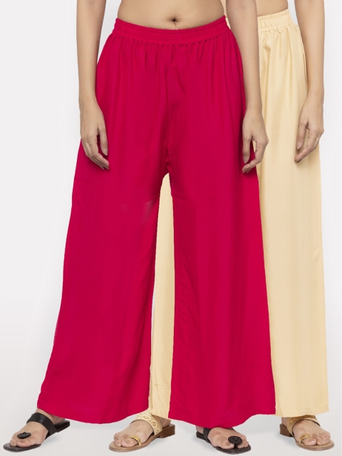 

NEUDIS Women Red & Beige Set of 2 Solid Flared Palazzos