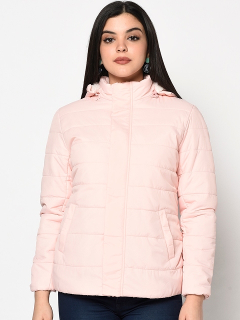 

METTLE Women Pink Solid Hooded Padded Jacket