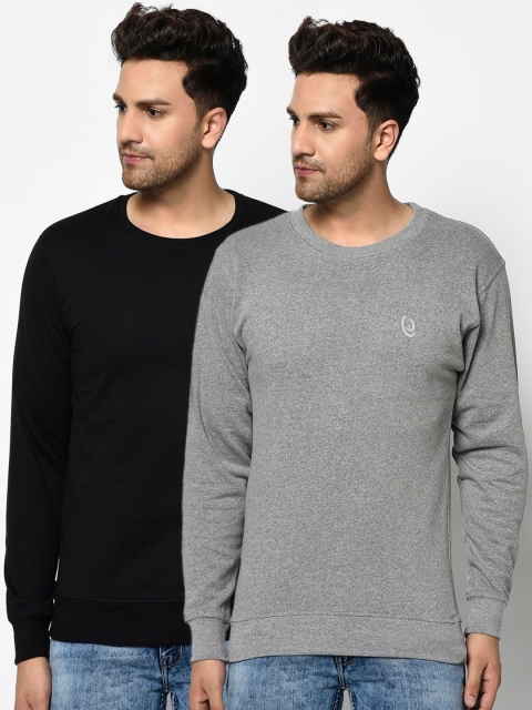 

ELEGANCE Men Pack Of 2 Grey & Black Solid Sweatshirt