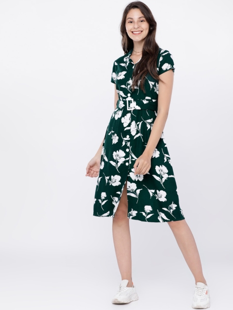 

Tokyo Talkies Women Green Printed A-Line Dress
