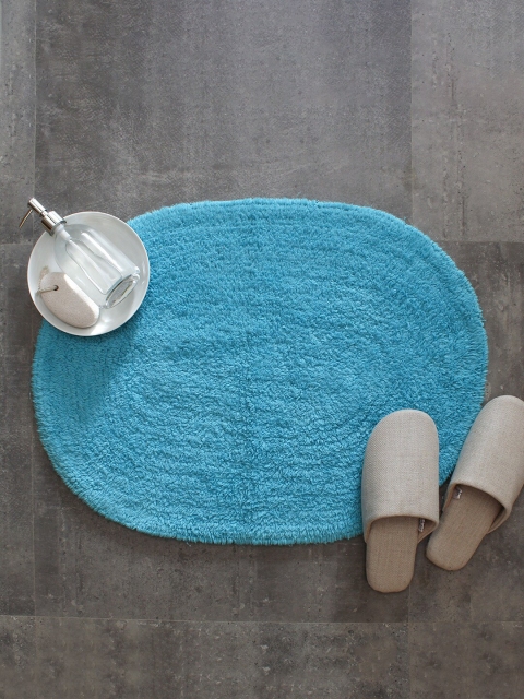 

House This Blue Solid Oval-Shaped 110 GSM Cotton Bath Rug