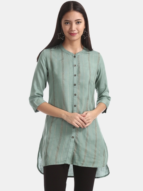 

Bronz Women Green Striped Tunic