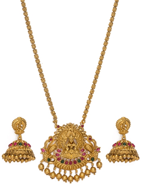 

Alankruthi Gold-Plated & Green Stone-Studded Temple Jewellery Set