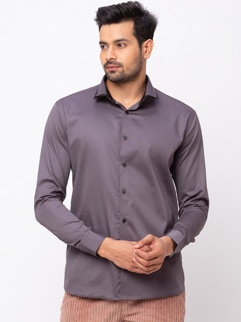 

mode de base Men Grey Slim Fit Solid Casual Shirt