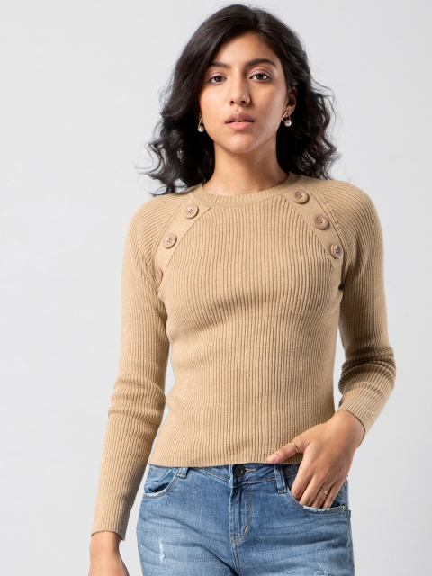 

FabAlley Women Beige Solid Pullover Sweater