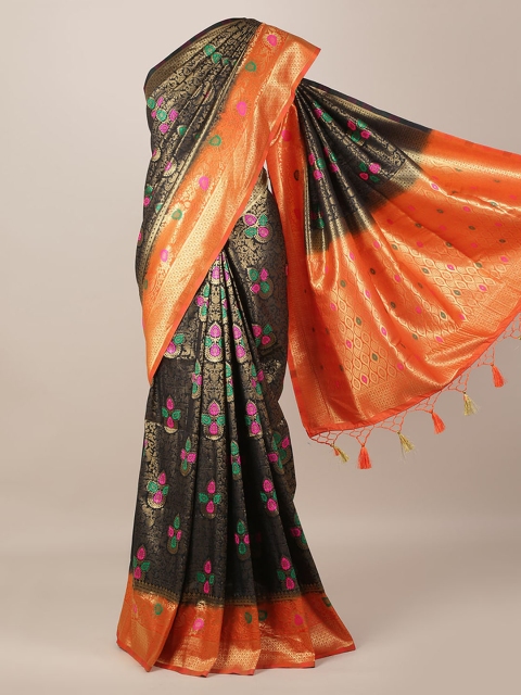 

Pothys Black & Orange Jute Silk Woven Design Saree