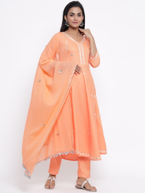 

WomenMagic Women Orange Solid Kurta with Trousers & Dupatta