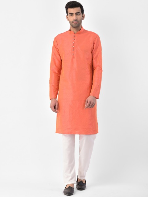 

SG LEMAN Men Orange & White Solid Kurta with Pyjamas