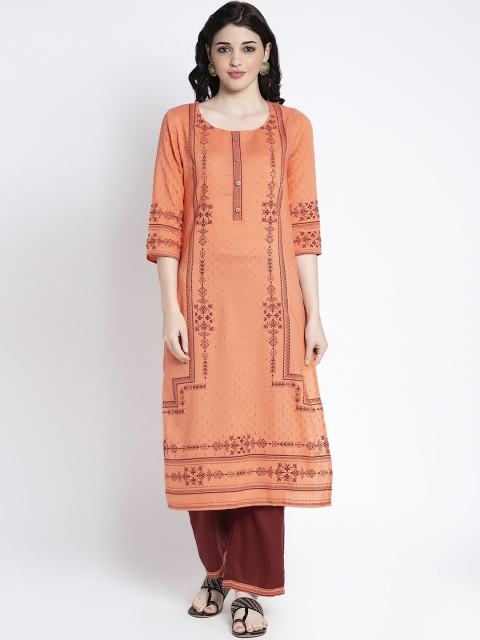 

ANAISA Women Orange Printed Kurta with Trousers