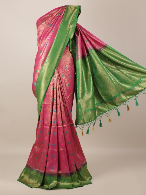 

Pothys Magenta & Green Jute Silk Printed Saree